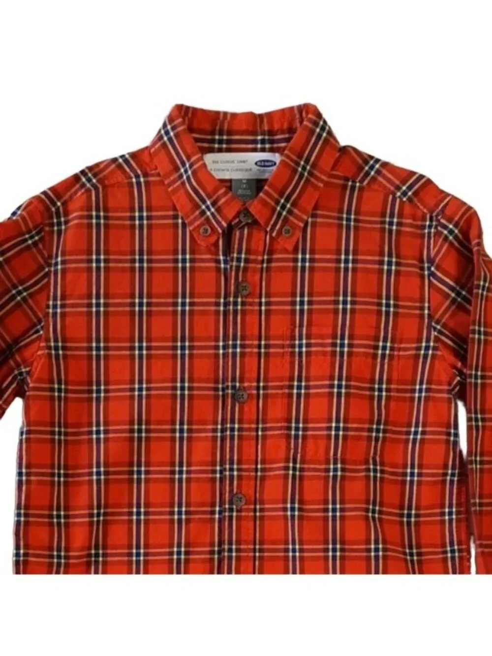 Old Navy Boys Long Sleeve Shirt Orange Size 8 Collar Blue Plaid Button Down